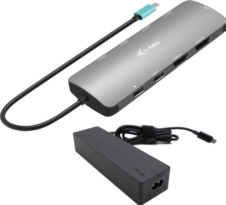 Image du produit i-tec USB-C Metal Nano Dock 2x HDMI 1x GLAN 2x USB 3.2 2x USB 2.0 1x USB-C 3.2 Gen.1 Data 1x USB-C 1 (USB-C, 2 Ports)