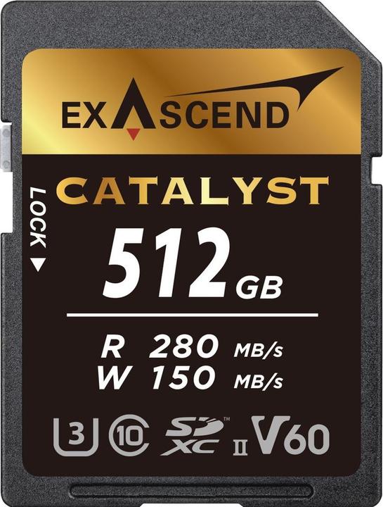 Exascend SDXC-Card 512GB UHS-II V60 R280/W100 Catalyst series (new) (512 GB, SDXC, U3, UHS-II)