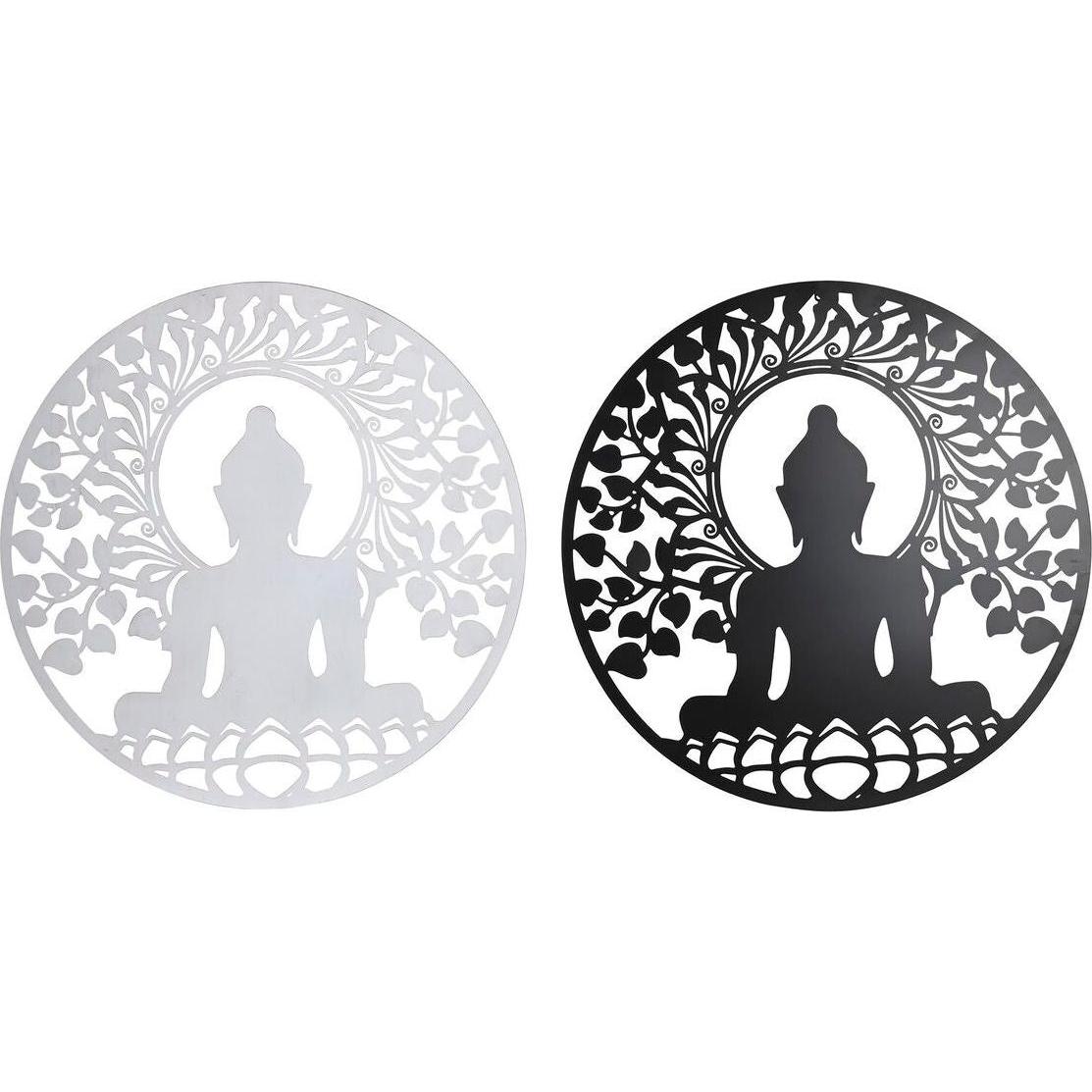 DKD Home Decor, Decorazione murale, Wall Decoration 98 x 1 x 98 cm 100 x 1 x 100 cm Black Buddha White Oriental (2 Units)