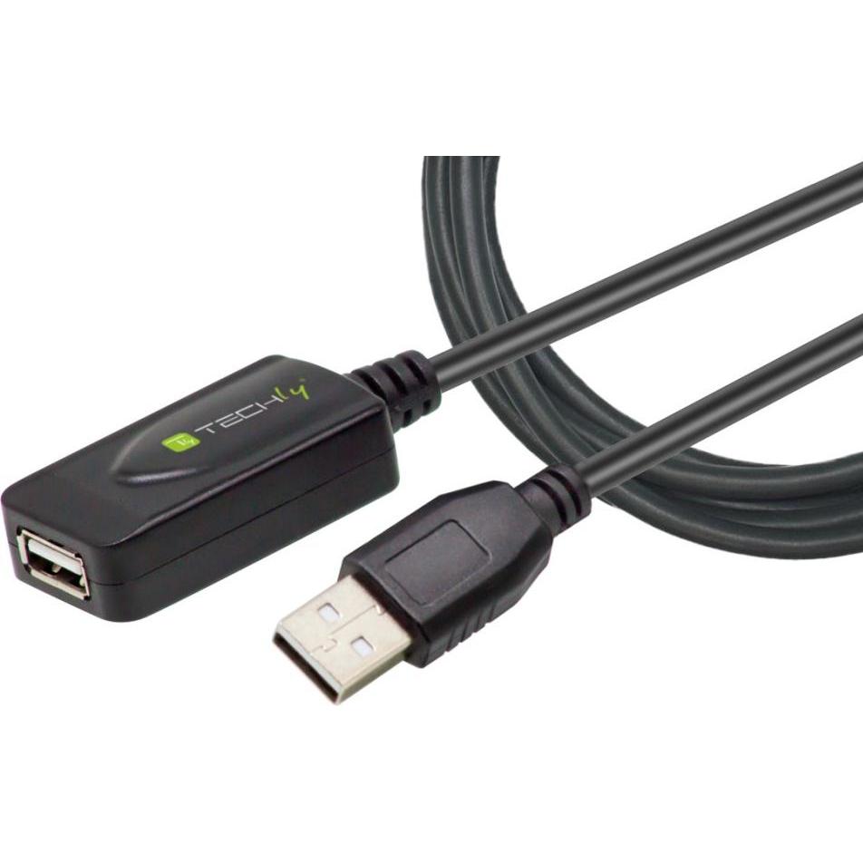 Techly Active Extension Cable USB Hi Speed 5m Juodas (5 m, USB 2.0), USB Kabel