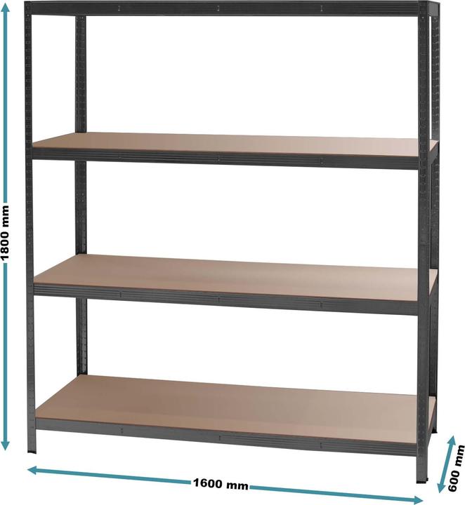 Actual product image Wiltec Heavy-duty shelving, anthracite 160x60x180cm Plug-in shelving, workshop shelving, cellar