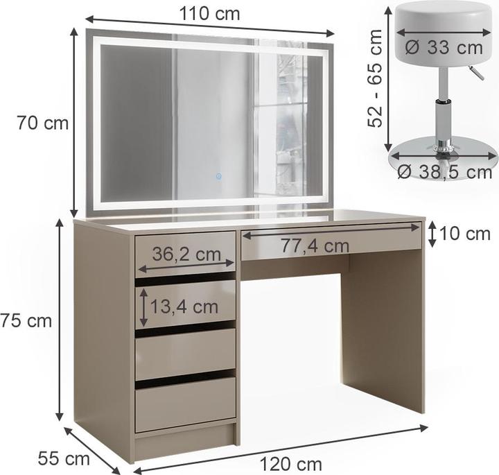 Actual product image Vicco Sherry with stool and lighting (120 x 55 x 75 cm)