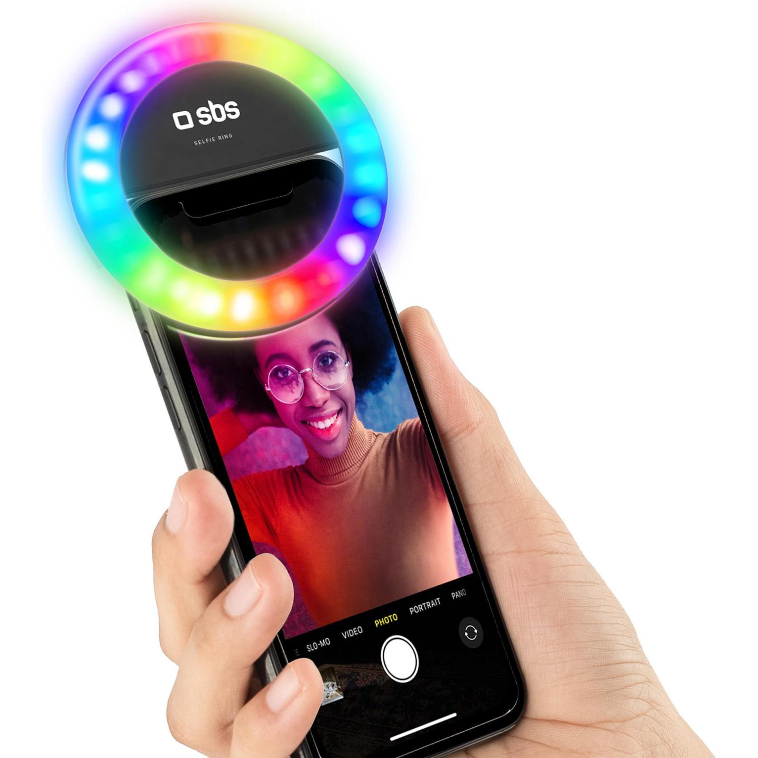 SBS Selfie Ring Light Multicolor, Selfie Stick, Schwarz