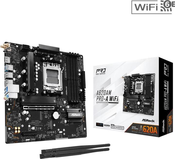 Productafbeelding AsRock A620AM Pro-A WiFi AM5 mATX HDMI DDR5 (AM5, AMD A620, mATX)