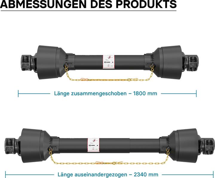 Actual product image Wiltec PTO shaft T5 1800-2340mm 620Nm 540rpm PTO-Shaft 54kW 1 3/8" 6 tooth