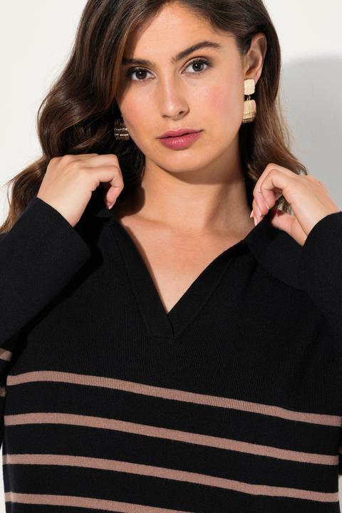 Immagine prodotto Ulla Popken Abito midi in maglia con righe, collo, scollo a V e maniche lunghe (60)