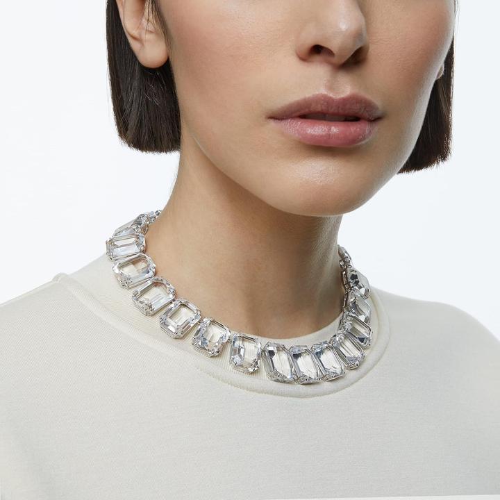 Actual product image Swarovski Millenia necklace Oversized crystals Octagon cut White Rodium topcoat Metal No Gemstone (Metal)