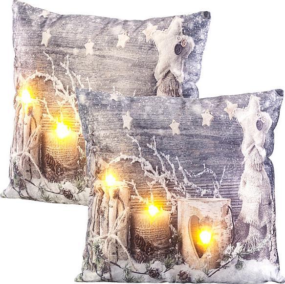 Infactory Lot de 2 coussins décoratifs avec motif hivernal, 3 LED, fonctionnement à piles, 45x45 cm (45 x 45 cm)