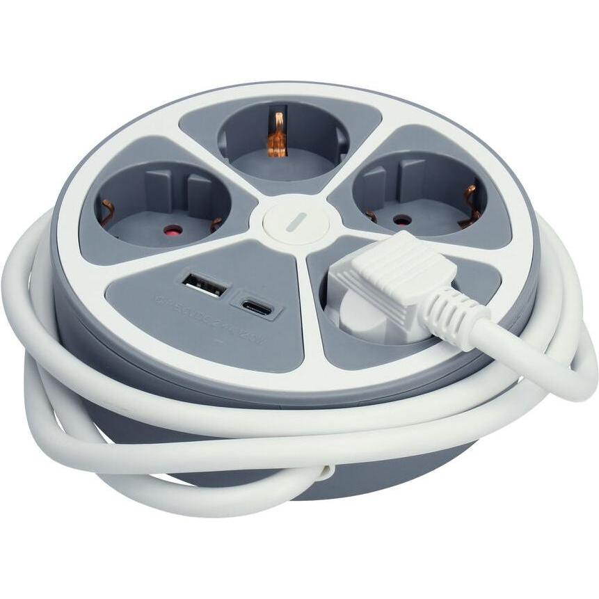 TM Electron, Ciabatta multipresa, Steckdosenleiste mit 4 Steckdosen mit Schalter 3680 W Weiss Grau 30 W (1,5 m) (4x, USB-A, USB-C, 1.50 m)