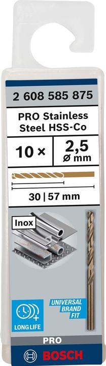 Produktbild Bosch Professional Zubehör PRO Stainless Steel HSS-Co Spiralbohrer, 2 x 30 x 57 mm (2.5 mm)
