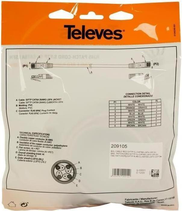 Produktbild Televes Patchkabel (S/FTP, CAT6, 3 m)