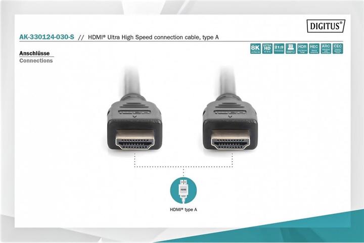 Productafbeelding Digitus HDMI (Type A) - HDMI (Type A) (3 m, HDMI, 2.1)