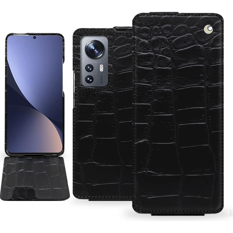 Noreve Lederschutzhülle vertikal (Xiaomi 12 Pro), Smartphone Hülle, Schwarz