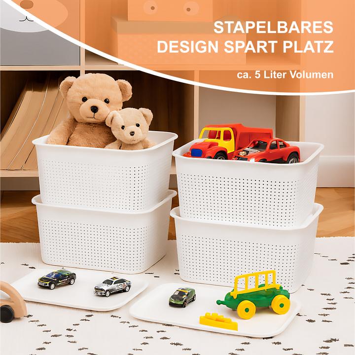 Produktbild Relaxdays - Aufbewahrungsbox mit Deckel 6er Set, Weiss, 18,5 x 26,5 x 13 cm (26.50 cm, 5 l, 6x)