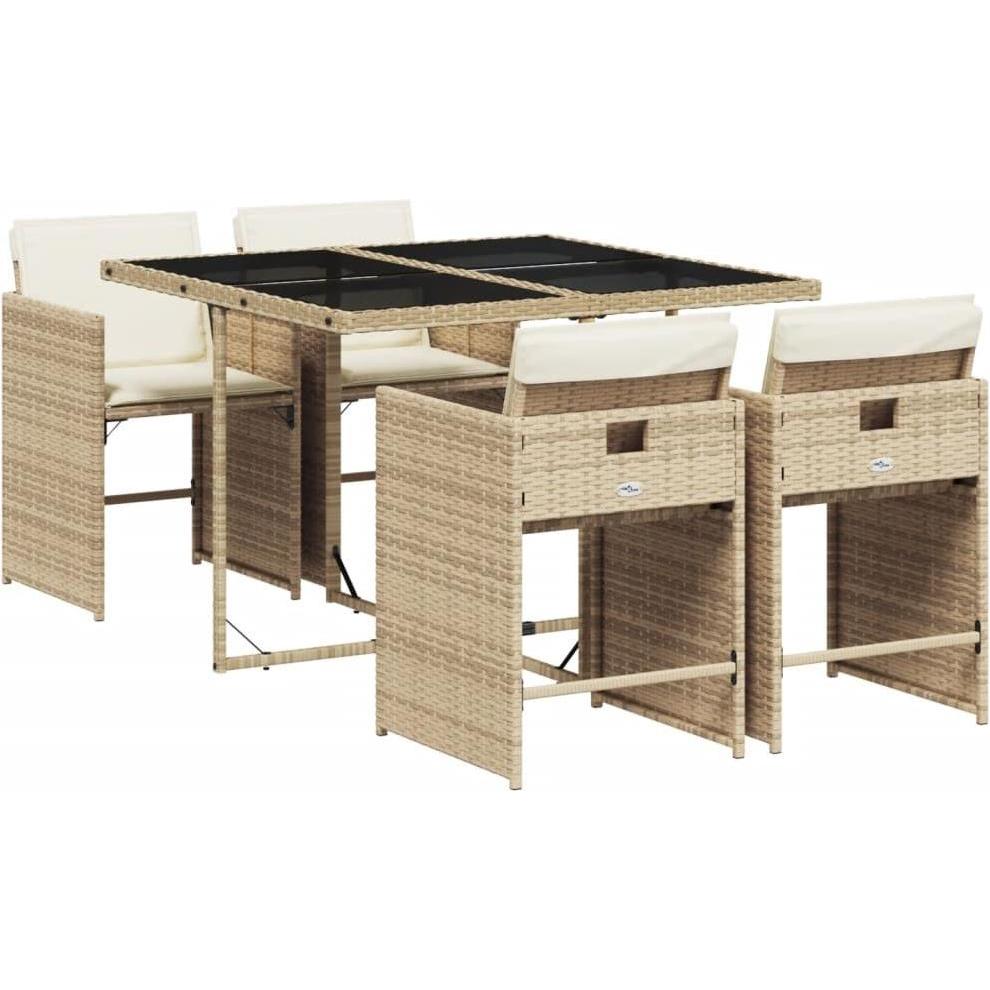 VidaXL, Gartentisch + Balkontisch, Gartenmöbel Essgruppe Gartengarnitur Sitzgruppe 5-tlg. Beige Poly Rattan (110 cm)