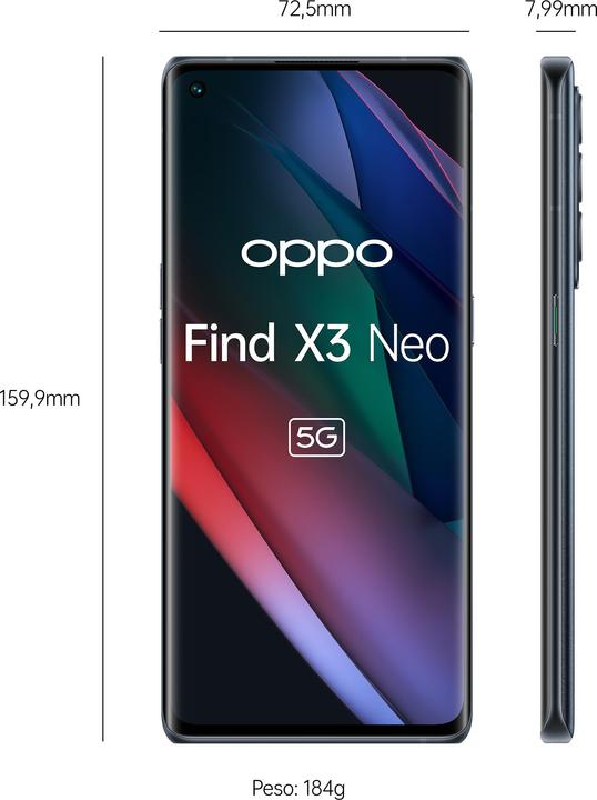 Immagine prodotto OPPO Trova X3 Neo 5G (256 GB, Starlight Black, 6.55", Doppia SIM, 5G)