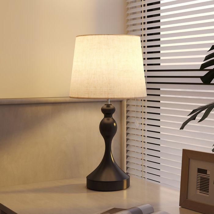 Actual product image Swisshandel24 Tischlampe LED, 3 Farbtemperaturen, USB A+C Ladeanschluss, Leinenschirm, Schwarz (800 lm, E27)