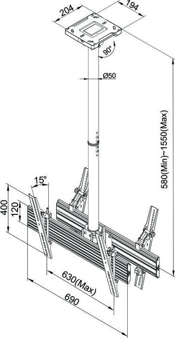 Actual product image Multibrackets M Ceiling Mount Pro MBC1UX2 (Ceiling, 100 kg, 40" - 75")