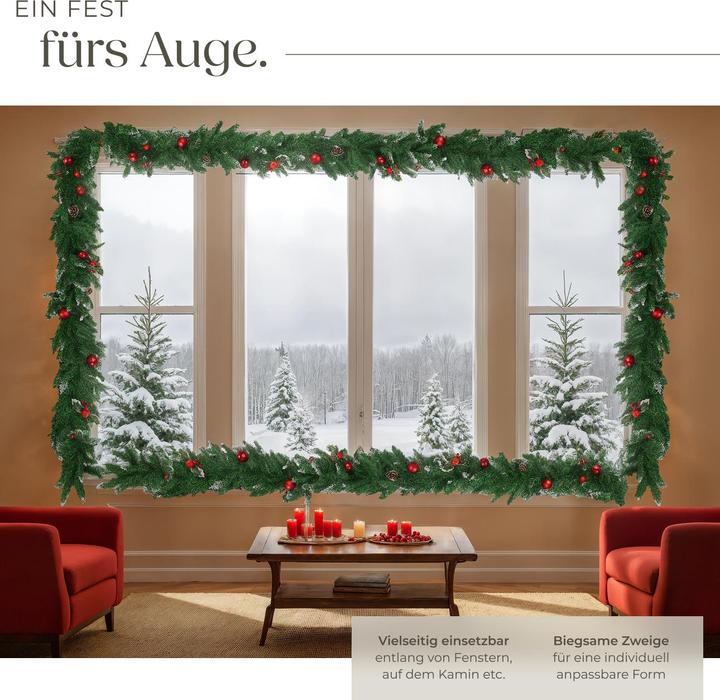 Produktbild tectake Weihnachtsgirlande naturgetreu mit Kugeln und Tannenzapfen 2,7m