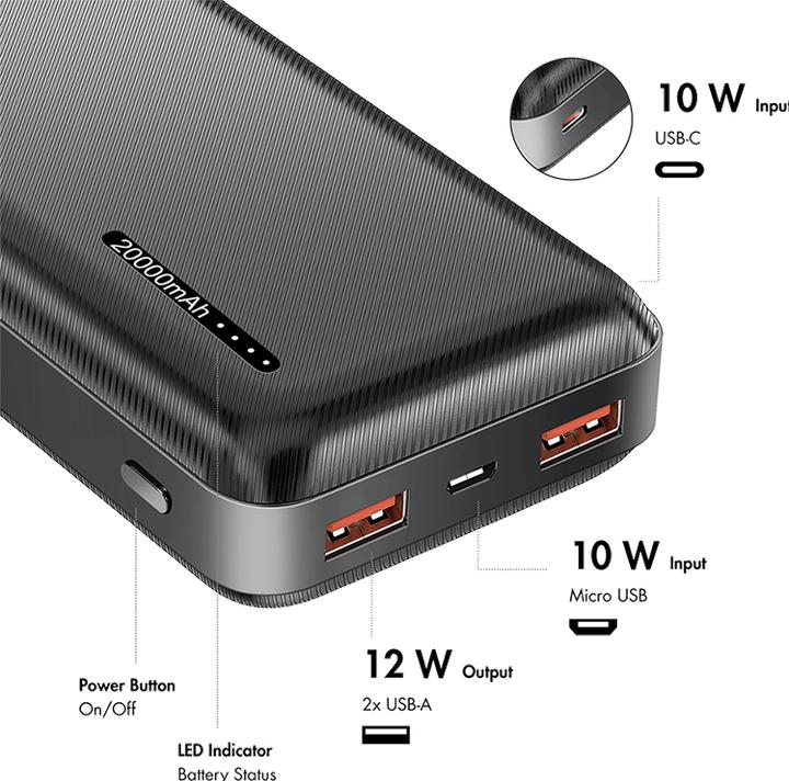 Produktbild LogiLink Powerbank 20.000 mAh, schwarz (20000 mAh, 20 W)