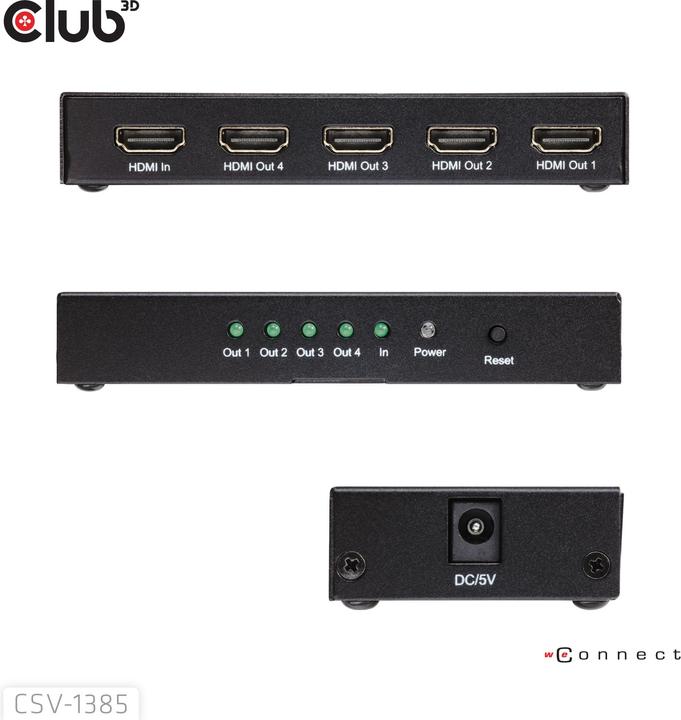 Actual product image Club 3D Club3D HDMI splitter 1 input -> 4 outputs 4K120Hz UHD retail
