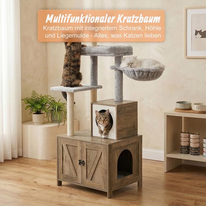 Produktbild Relaxdays Kratzbaum (150 cm, Grau, Hellbraun, Weiss)