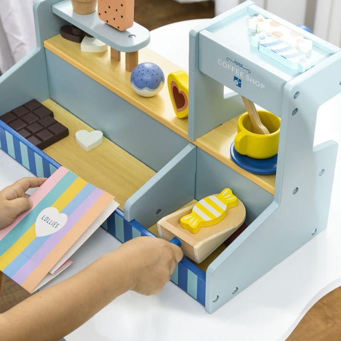 Produktbild Swisshandel24 Eisdiele Kinder Holz, Eis Holzspielzeug für Kinder mit Küchenzubehör, Hellblau