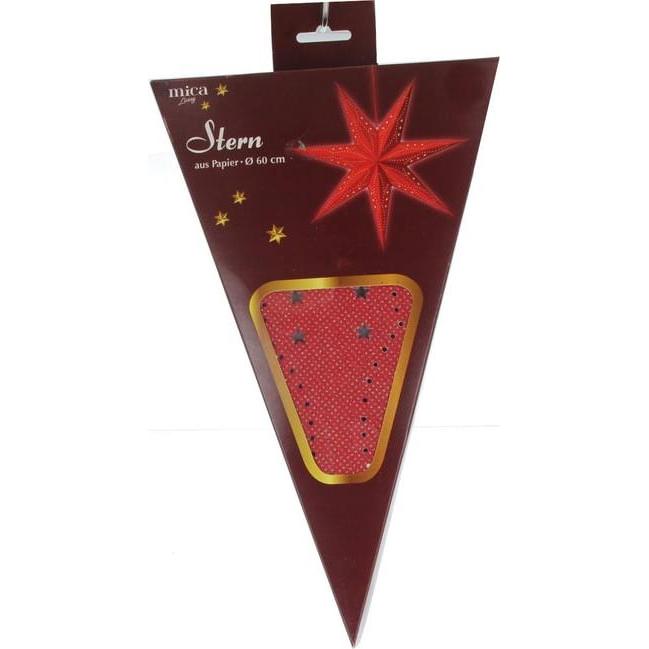 MICA Living, Weihnachtsdeko, Stern rot mit Goldglitzer - aus Papier - ca. 60 cm