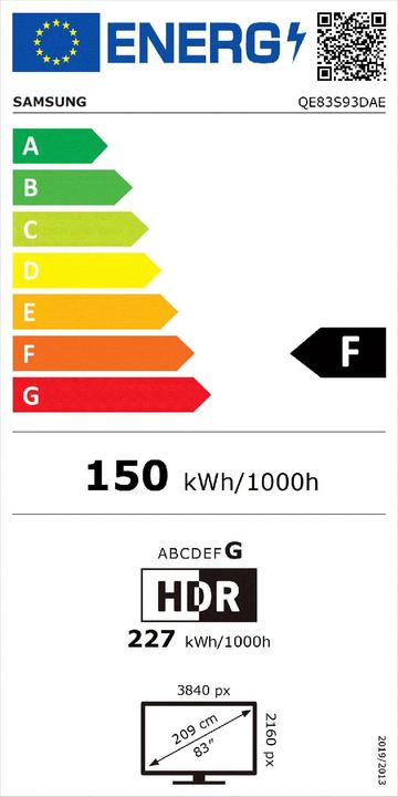 Etichetta energetica Samsung QE83S93DAEXXN (83", OLED)