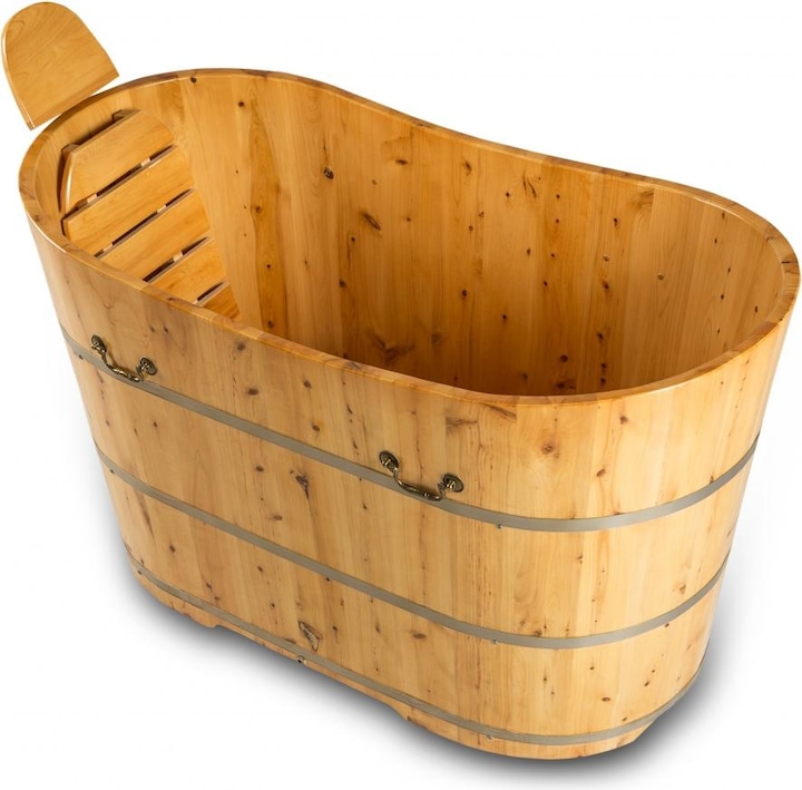 Produktbild PureHaven freistehende Holzbadewanne 150x62cm aus Zedernholz 150 L ergonomische Formgebung pflegelei (150 l, 62 cm, 150 cm)