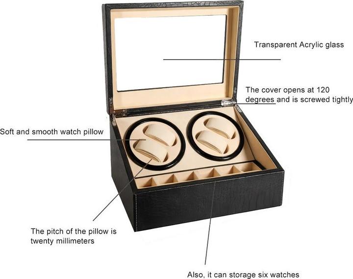 Actual product image Cbx Uhrenbeweger für 4+6 Uhren, Watchwinder Krokodilmuster mit weissen Nähten (10x)