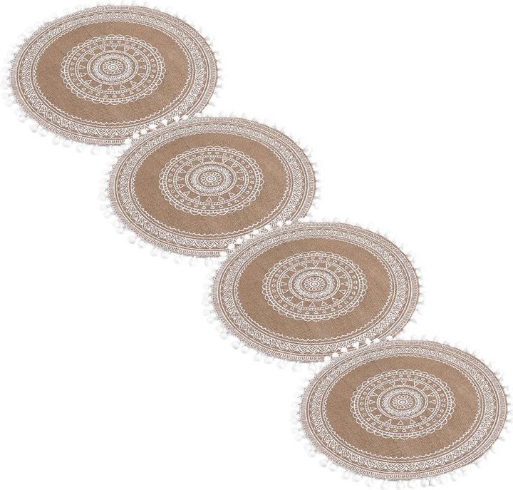 Produktbild Casativo 4er-Set rundes Tischset aus Jute, mit Quasten, Boho Platzset (4 Stk., 38 x 38 cm)