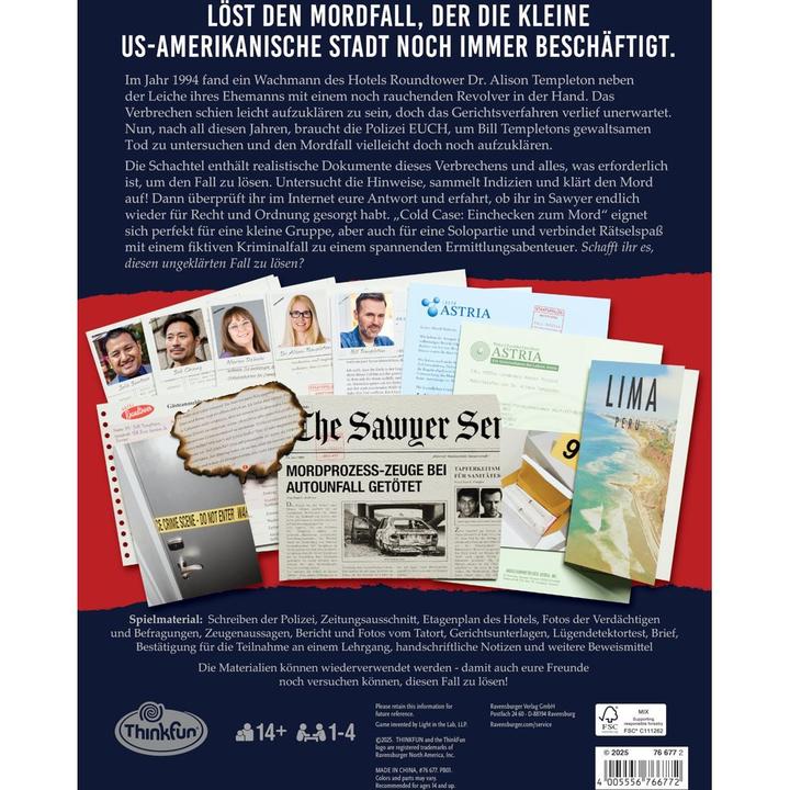 Actual product image Thinkfun Cold Case: Einchecken zum Mord (German, 1 - 4 Players)