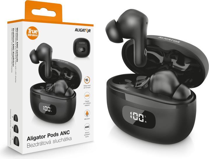 Produktbild Aligator Pods ANC TWS Kopfhörer / schwarz (ANC, 15 h, Kabellos)