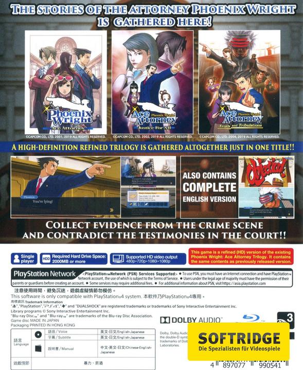Image du produit Capcom Phoenix Wright Ace Attorney Trilogy (PS4, EN)