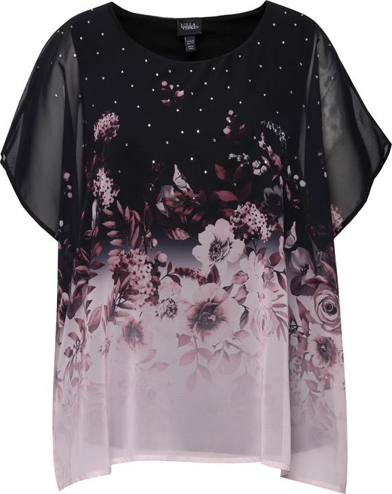 Image du produit Ulla Popken Blouse en mousseline doublée, col rond et manches courtes. Imprimé à fleurs. (54)