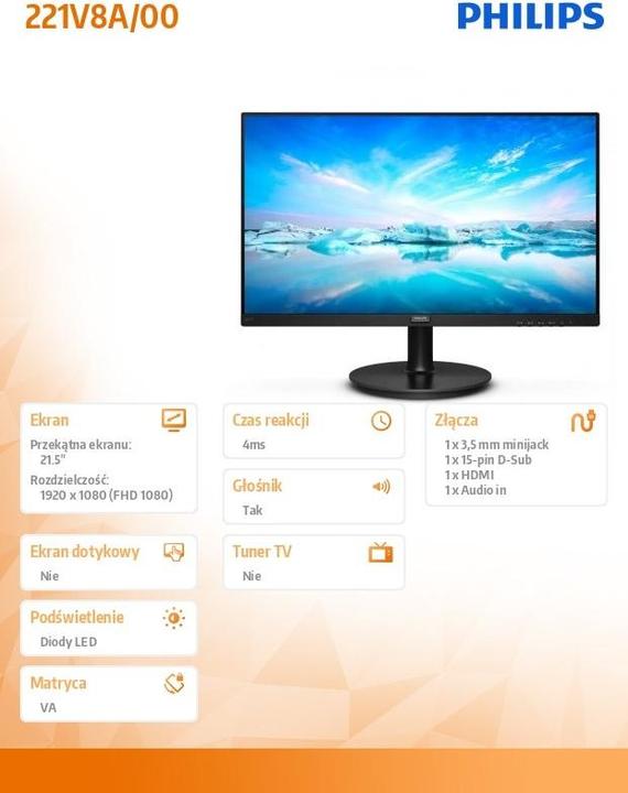 Produktbild Philips 221V8A/00 (1920 x 1080 Pixel, 21.50")