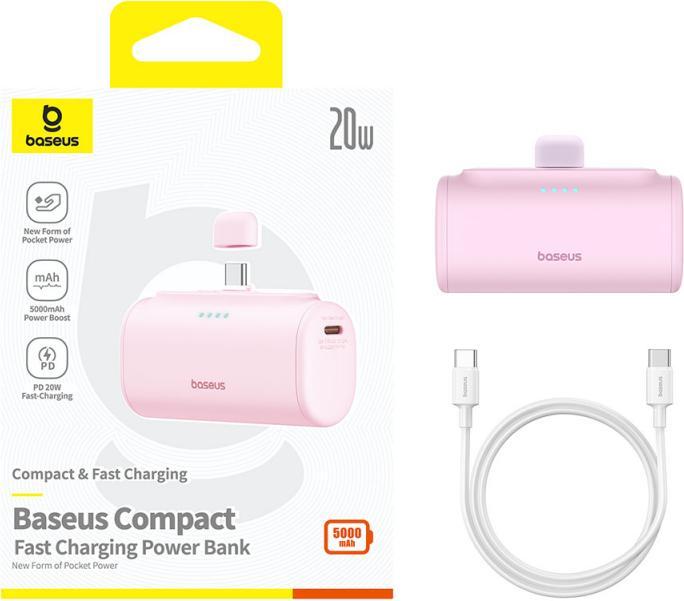 Actual product image Baseus Powerbank Compact USB-C 5000mAh, 20W (pink) (5000 mAh, 20 W, 18 Wh)