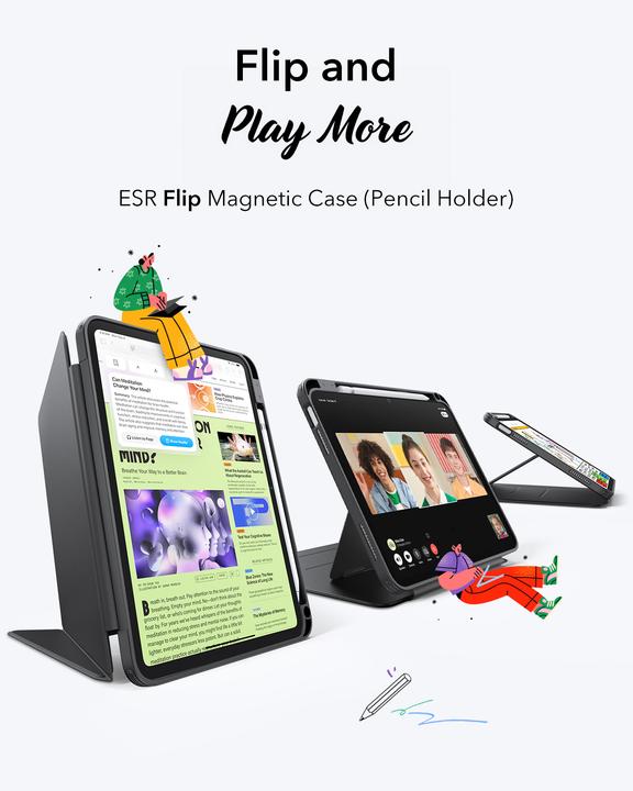 Image du produit ESR - Flip hybride (avec porte-crayon) - iPad 10 (2022) 10.9 / 11 (2025 - Noir