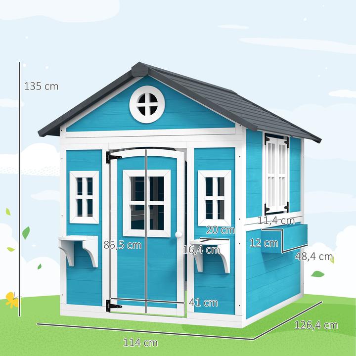 Produktbild Outsunny Kinderspielhaus Tannenholz Blau