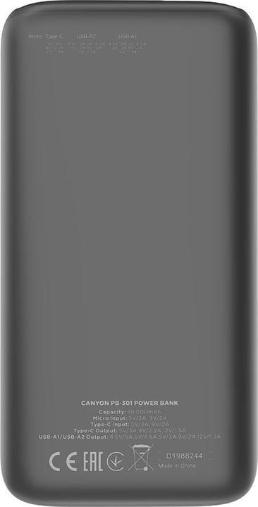 Image du produit Canyon Banque d'alimentation PB-301 30000 mAh (30000 mAh, 22.50 W, 111 Wh)