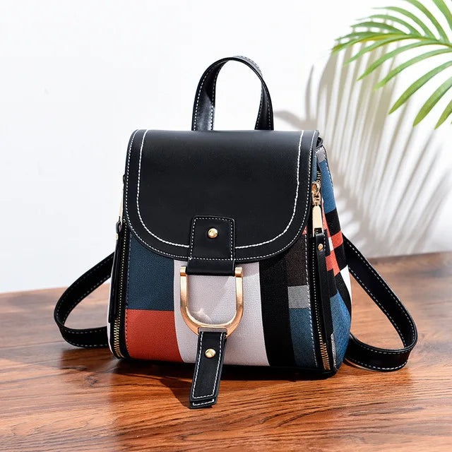 Produktbild Only-Bags.Store Spleissen Rucksack PU-Leder kariert Rucksack Multifunktions-Knapsack Teenager Schultasche Freizeit