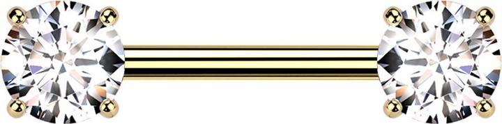 Actual product image Star Piercing Barbell Threadless gold-plated with two crystals set in silver (without brass, Titanium)