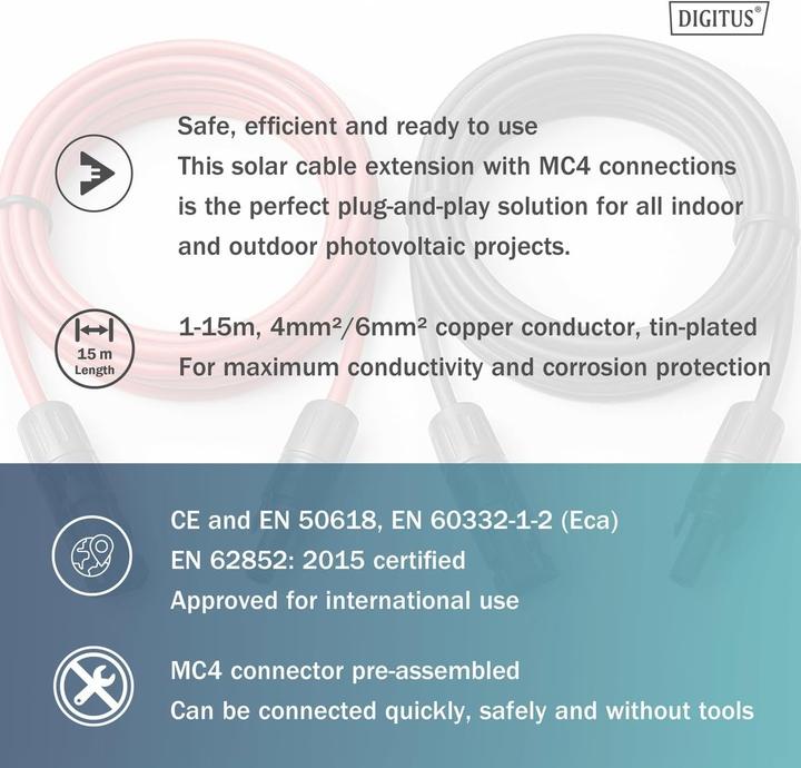 Immagine prodotto Digitus Solar Extension cable, 6 sqmm, MC4 connector (Cavo solare)