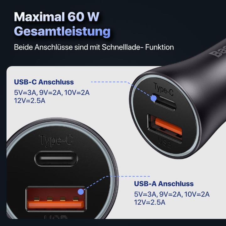 Image du produit Hermex Car Charger USB-A USB-C Chargeur allume-cigare USB-A USB-C Adaptateur USB pour voiture