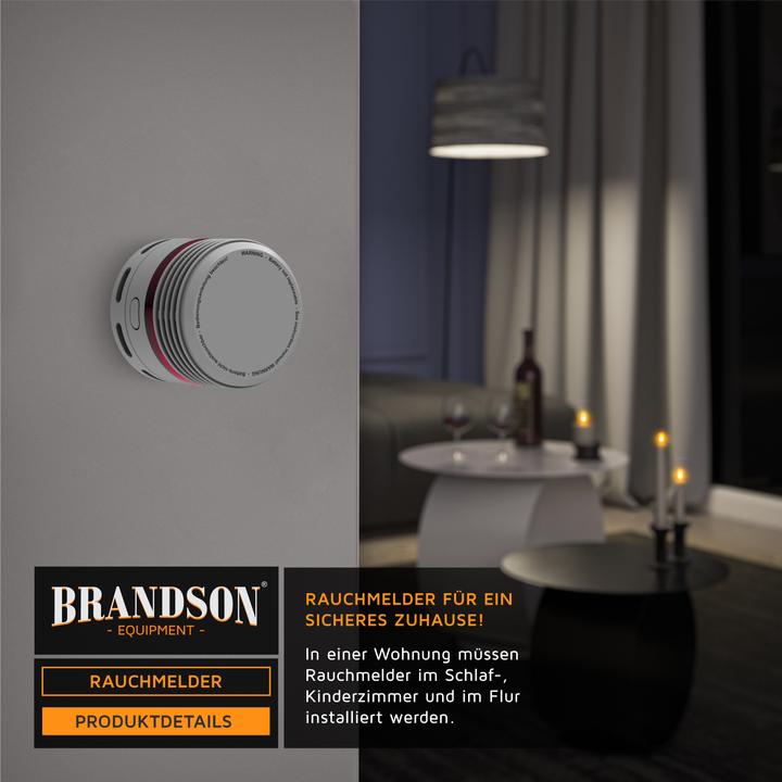 Actual product image Brandson Smoke detector, 10-year battery Li-Ion, volume 85dB, LED, test button, EN14604 & TÜV certified