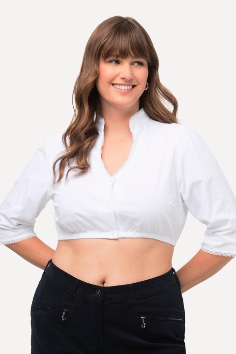 Produktbild Ulla Popken Dirndlbluse, Stehkragen, Spitze, V-Ausschnitt, 3/4-Arm (52)