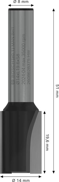 Immagine prodotto Bosch Professional Zubehör Fresa per scanalature, 8 mm, D1 14 mm, L 20 mm, G 51 mm