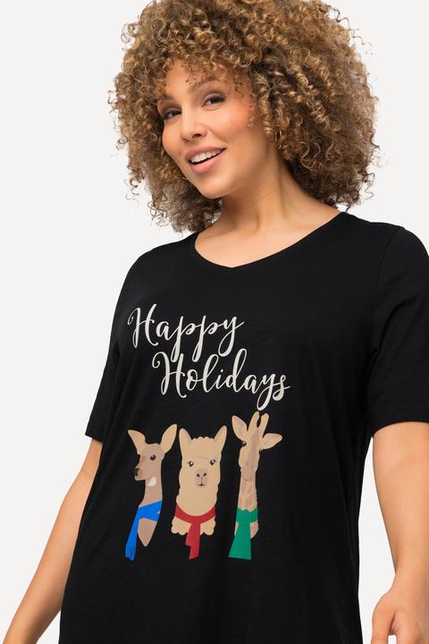Immagine prodotto Ulla Popken Maglia natalizia dal taglio svasato con animali, scollo a V e mezze maniche (50, 52)