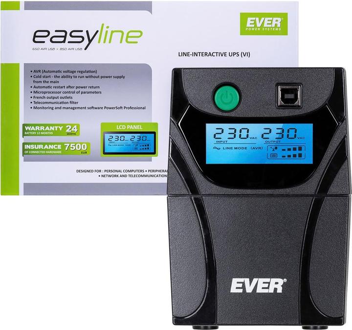 Produktbild Ever UPS Easyline USB 650AVR (650 VA, 360 W, Line-Interaktiv USV)